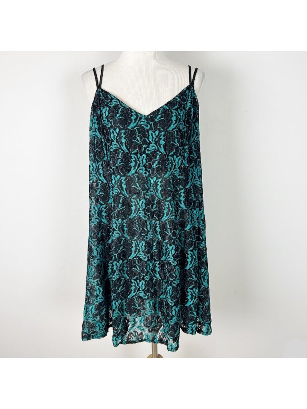 Vintage Black & Turquoise Lace Slip Dress Lingerie Whimsigoth Size 4X Women's